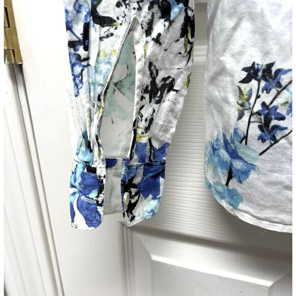 Loft Blouse, White Blue Floral, 1/2 Button Up, 100% Cotton, Woman's Size XS - Picture 4 of 5
